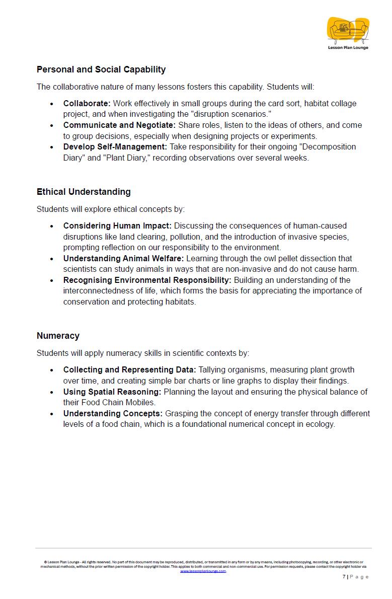 Science - Biological Sciences: 10 Lesson Plans + 1 Summative Assessment and FREE Student WORKBOOK (Year 4)