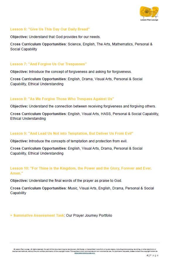 Studies of Religion - Introduction to The Lord's Prayer: 10 Lesson Plans + 1 Summative Assessment Task (Kindergarten to Year 2)
