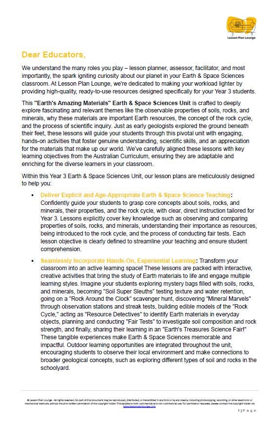 Science - Earth & Space Sciences: Lesson Plans (9 lessons) + 1 Summative Assessment + FREE Student Workbook (Year 3)