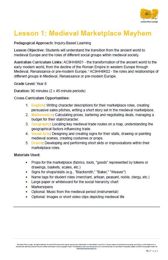 HASS History: 8 Lesson Plans (covering 16 lessons) + 1 Summative Assessment Task + FREE Student WORKBOOK (Year 8)