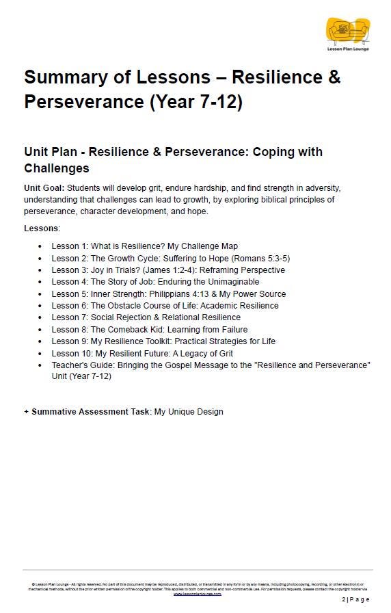 Studies of Religion - Resilience & Perseverance Coping with Challenges: 10 Lesson Plans + Summative Task + FREE Student Workbook (Year 7-12)