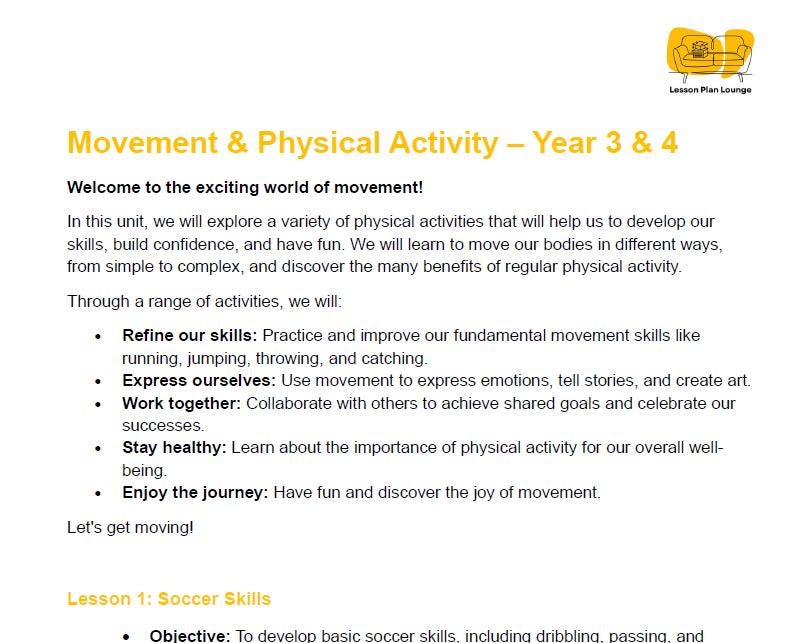 HPE - Movement and Physical Activity: 20 Lesson Plans + 1 Summative Assessment Task (Year 4)