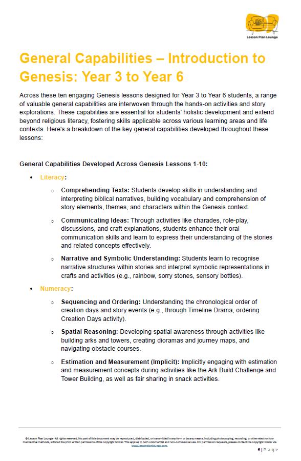 Studies of Religion - Introduction to Genesis: 10 Lesson Plans + 1 Summative Assessment Task (Year 3 to Year 6)