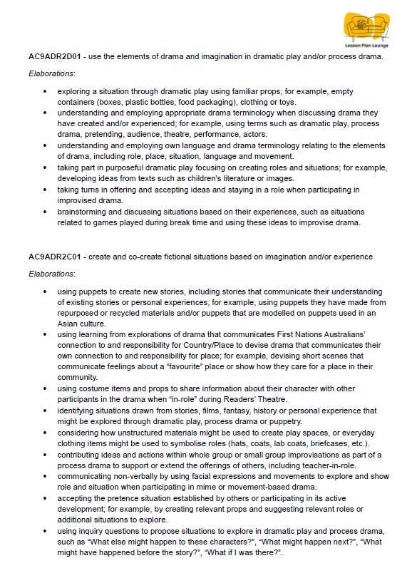 The Arts - DRAMA: 12 Lesson Plans + 1 Summative Assessment (Year 1)