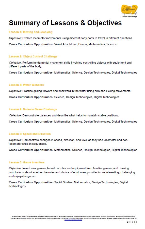 HPE (Movement and Physical Education): 30 Lesson Plans + 1 Summative Assessment and 13 Additional Exercises, Games, Movement options