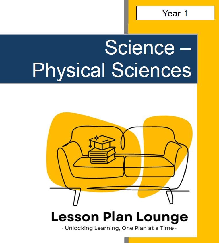 Science - Physical Sciences: 10 Lesson Plans + 1 Summative Assessments and FREE Student WORKSHEETS (Year 1)