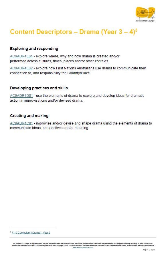 Drama - The Arts: 10 Lesson Plans + 1 Summative Assessment Task (Year 3)