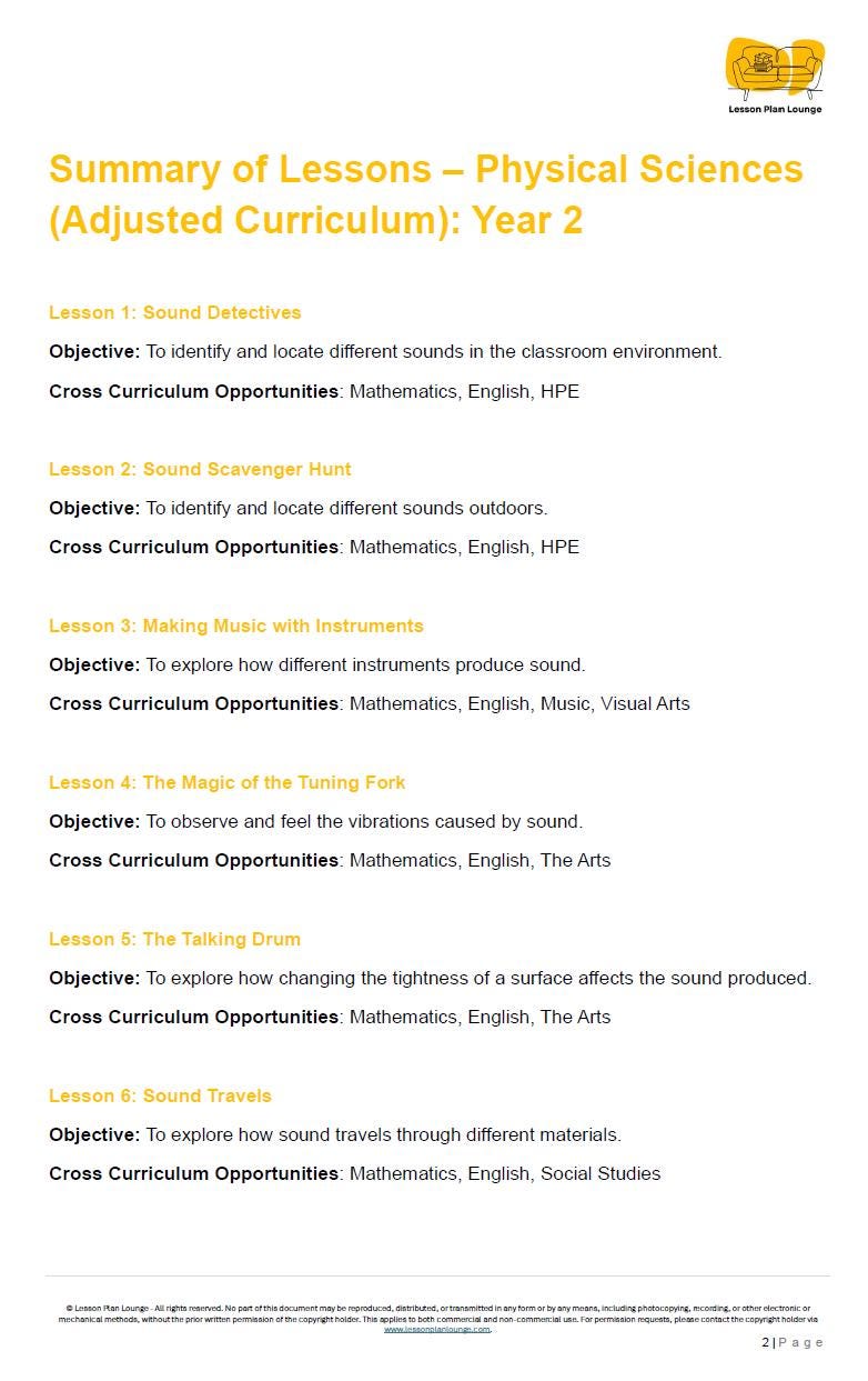 PHYSICAL SCIENCES - Adjusted Curriculum: 12 Lesson Plans + 1 Summative Assessment Task (Year 2)