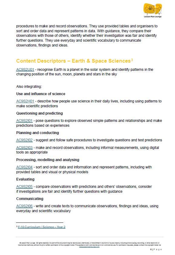 Science - Earth & Space Sciences: Lesson Plans (10 lessons) + 1 Summative Assessment + FREE Student Workbook (Year 2)