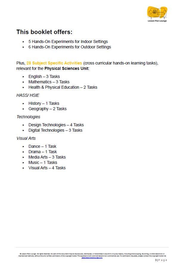 Physical Sciences: 39 Hands-On Learning Tasks & Experiments (Year 1)