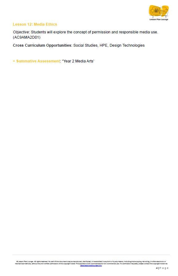 The Arts - MEDIA ARTS: 12 Lesson Plans + 1 Summative Assessment (Year 2)