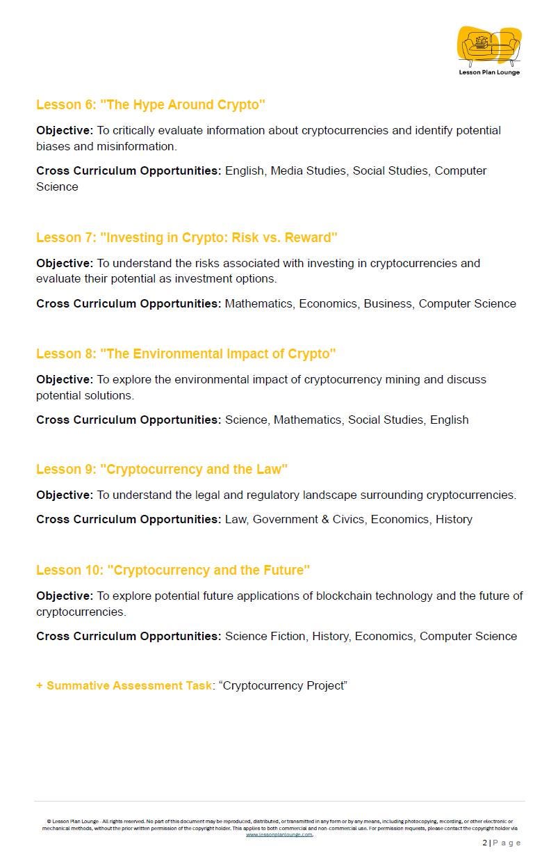 Cryptocurrency and Blockchain: 10 Lesson Plans + 1 Summative Assessment (High School)