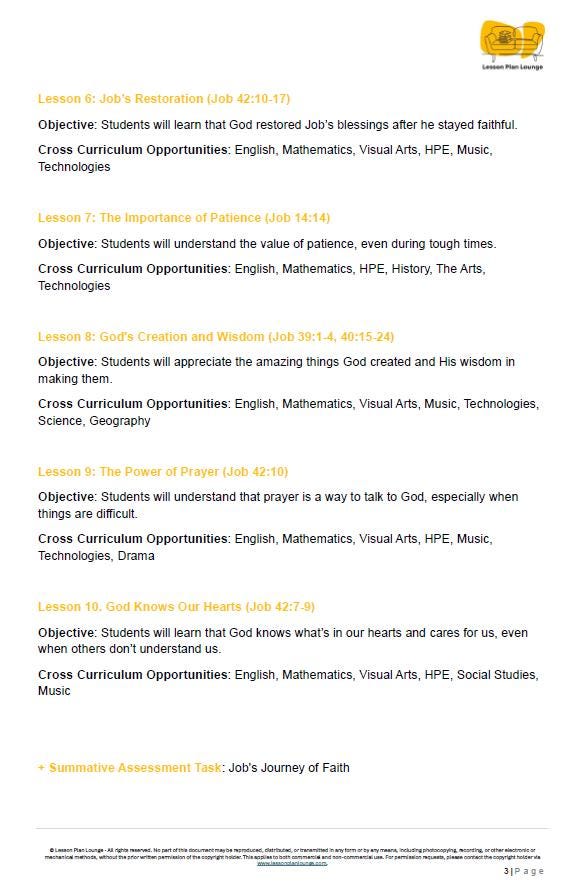 Studies of Religion - Introduction to the Book of Job: 10 Lesson Plans + 1 Summative Assessment Task (Kindergarten to Year 2)