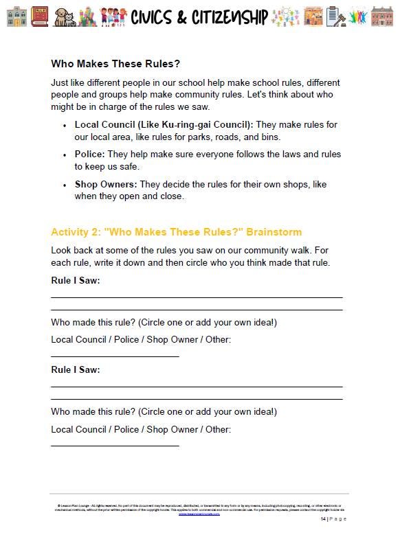 HASS - Civics & Citizenship: Lesson Plans (7 lessons) + 1 Summative Assessment + FREE Student Workbook (Year 3)