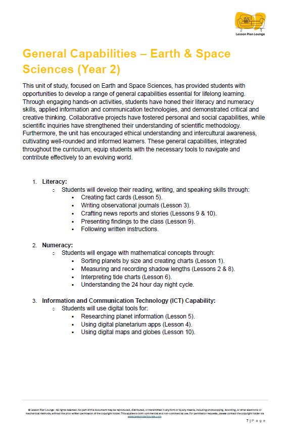 Science - Earth & Space Sciences: Lesson Plans (10 lessons) + 1 Summative Assessment + FREE Student Workbook (Year 2)