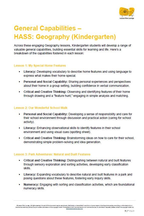 HASS - Geography: 10 lesson plans + 1 summative assessment and FREE Student WORKSHEETS (Kindergarten/ Foundation Year)