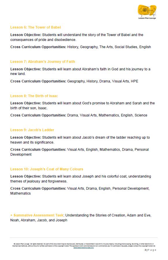 Studies of Religion - Introduction to Genesis: 10 Lesson Plans + 1 Summative Assessment Task (Kindergarten to Year 2)