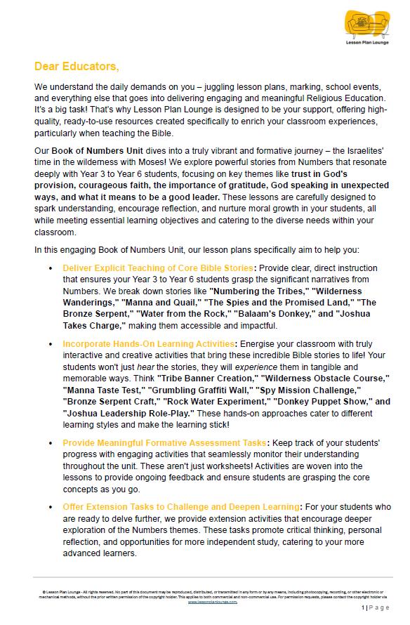 Studies of Religion - Introduction to the Book of Numbers: 10 Lesson Plans (incl. Summative Assessment Task) Year 3 to Year 6
