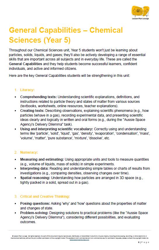 Science - Chemical Sciences: Lesson Plans (10 lessons) + 1 Summative Assessment + FREE Student Workbook (Year 5)