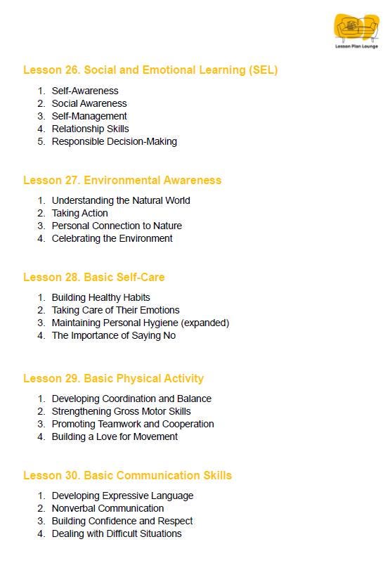 35 Life Skills Lessons for the Year 1 Student