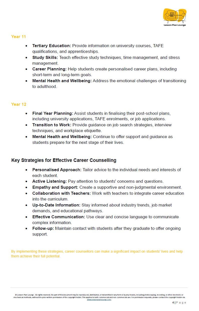 Career Education: 10 Lesson Plans (covering 20 lessons) + Worksheets (Year 9 - 10)