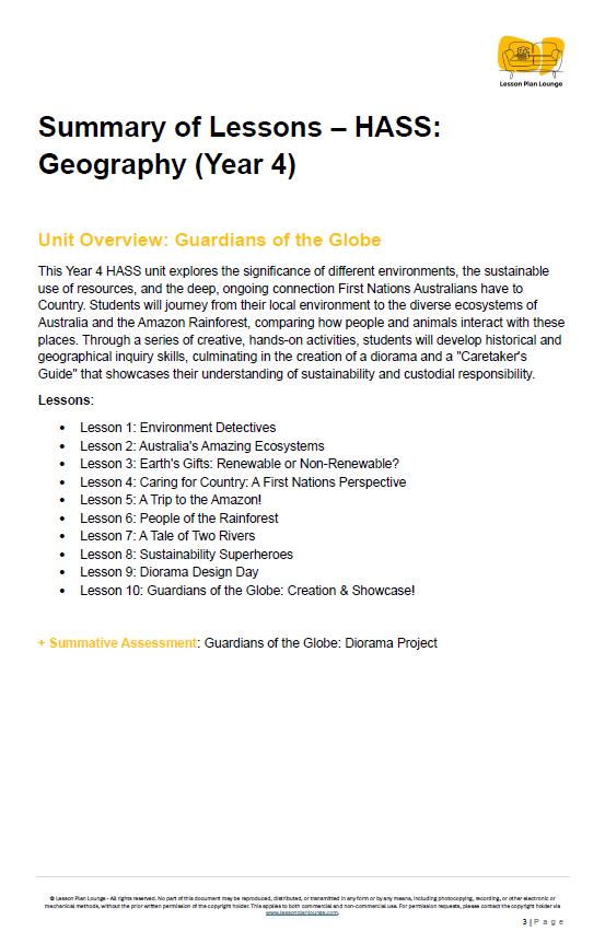 HASS - Geography: 10 Lesson Plans + 1 Summative Assessment and FREE Student Workbook (Year 4)