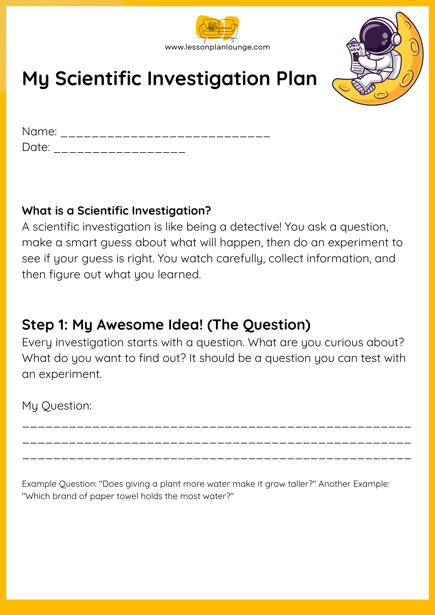 FREE Worksheet - Science - Design and Experiment Template - Earth & Space (Primary/ Higher Education)