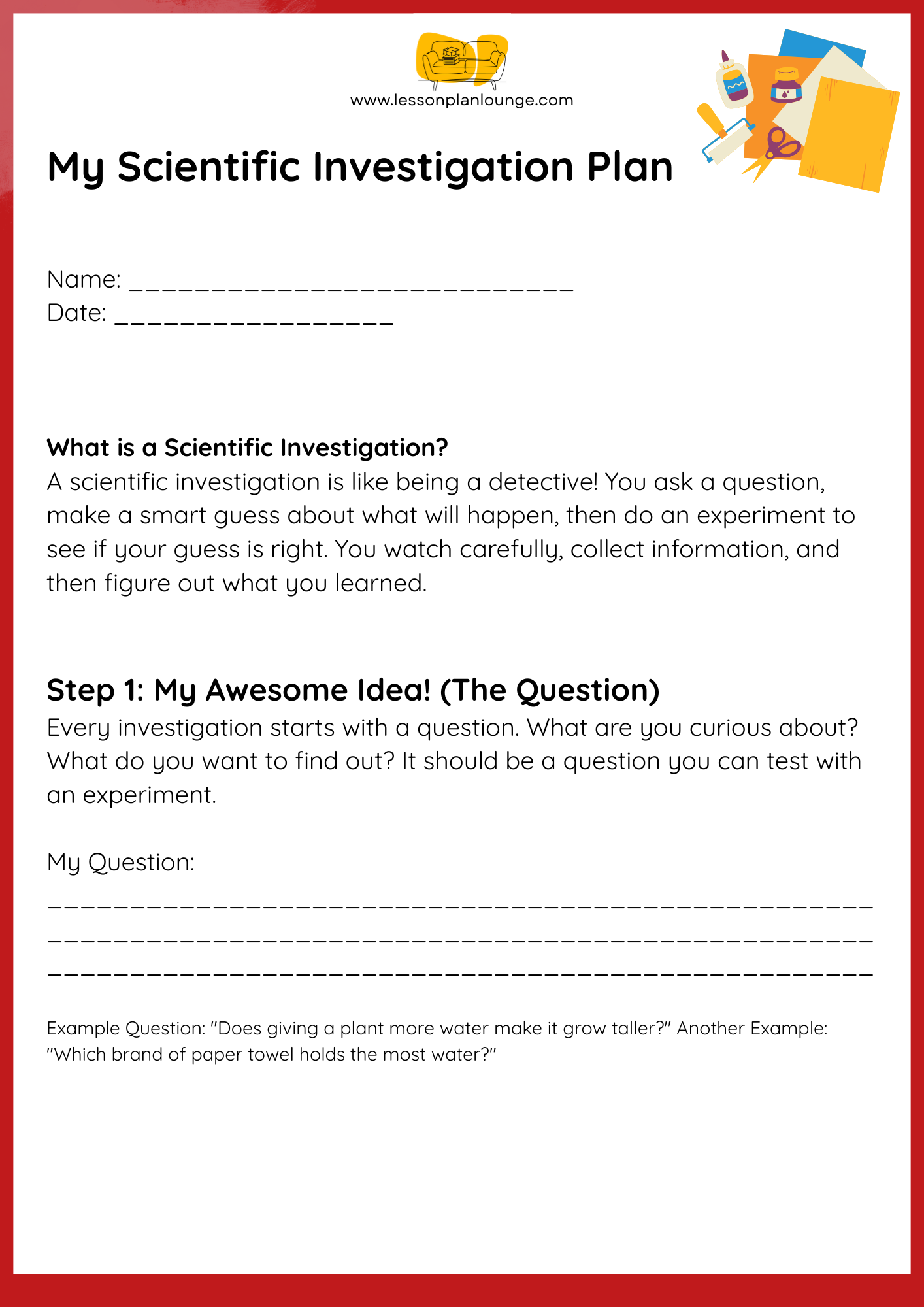 FREE Worksheet - Science - Design and Experiment Template - Materials - (Primary/ Higher Education)