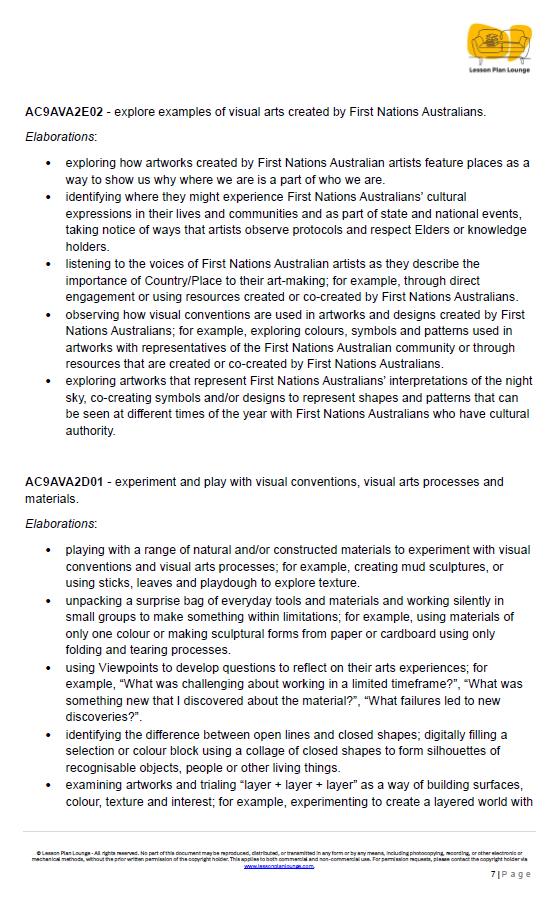 The Arts - VISUAL ARTS: 12 Lesson Plans + 1 Summative Assessment (Year 2)