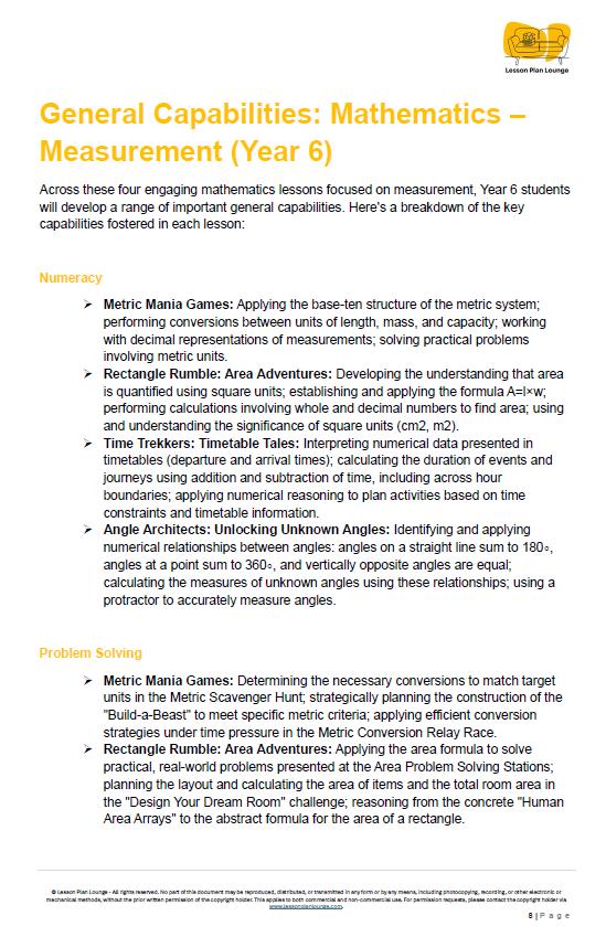 Mathematics - Measurement: Lesson Plans offering 28 Hands-On lessons + Summative Assessment Task + FREE Student Workbook (Year 6)