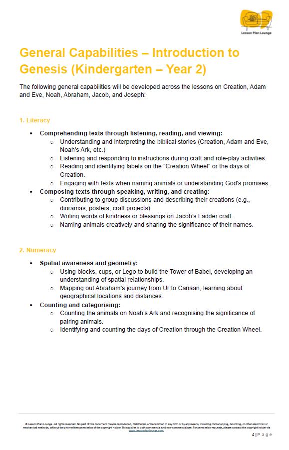 Studies of Religion - Introduction to Genesis: 10 Lesson Plans + 1 Summative Assessment Task (Kindergarten to Year 2)