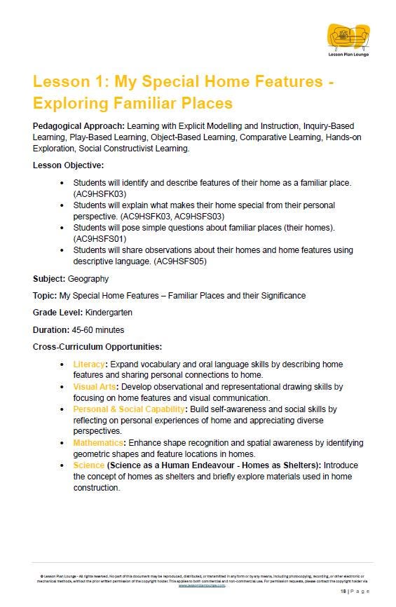 HASS - Geography: 10 lesson plans + 1 summative assessment and FREE Student WORKSHEETS (Kindergarten/ Foundation Year)