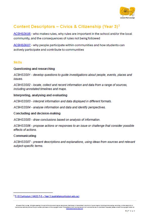 HASS - Civics & Citizenship: Lesson Plans (7 lessons) + 1 Summative Assessment + FREE Student Workbook (Year 3)