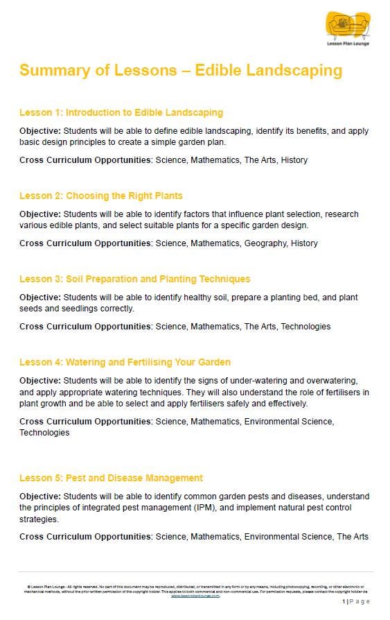 Edible Landscaping: 10 Lesson Plans + 1 Summative Assessments + Worksheet suggestions (High School)