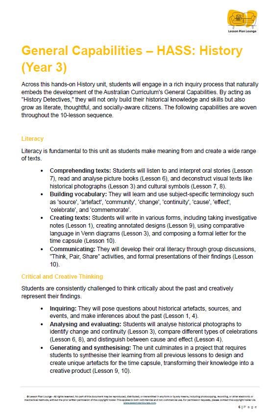 HASS - History: Lesson Plans (10 lessons) + 1 Summative Assessment + FREE Student Workbook (Year 3)