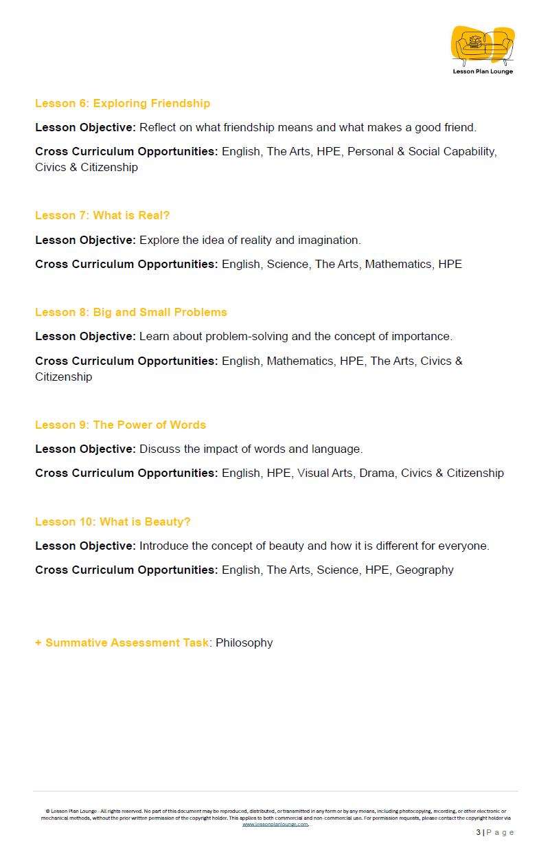 Philosophy: 10 Lesson Plans + 1 Summative Assessment Task (Kindergarten to Year 2)