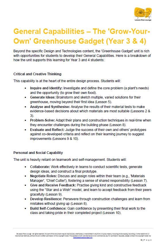 Design Technologies - Grow Your Own Greenhouse Gadget: 10 Lesson Plans + Summative Assessment and FREE Design PORTFOLIO Workbook (Year 3-4)