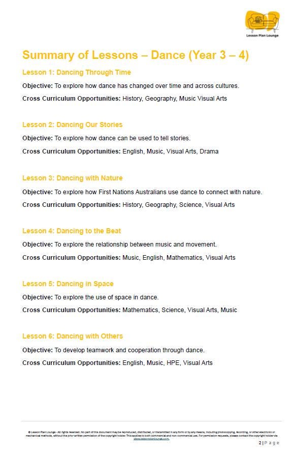 Dance - The Arts: 10 Lesson Plans + 1 Summative Assessment Task + 10 Extra practical lesson ideas (Year 3)