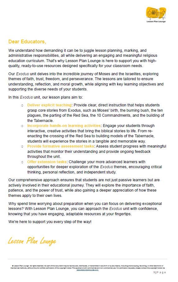 Studies of Religion - Introduction to Exodus: 10 Lesson Plans + 1 Summative Assessment Task (Kindergarten to Year 2)