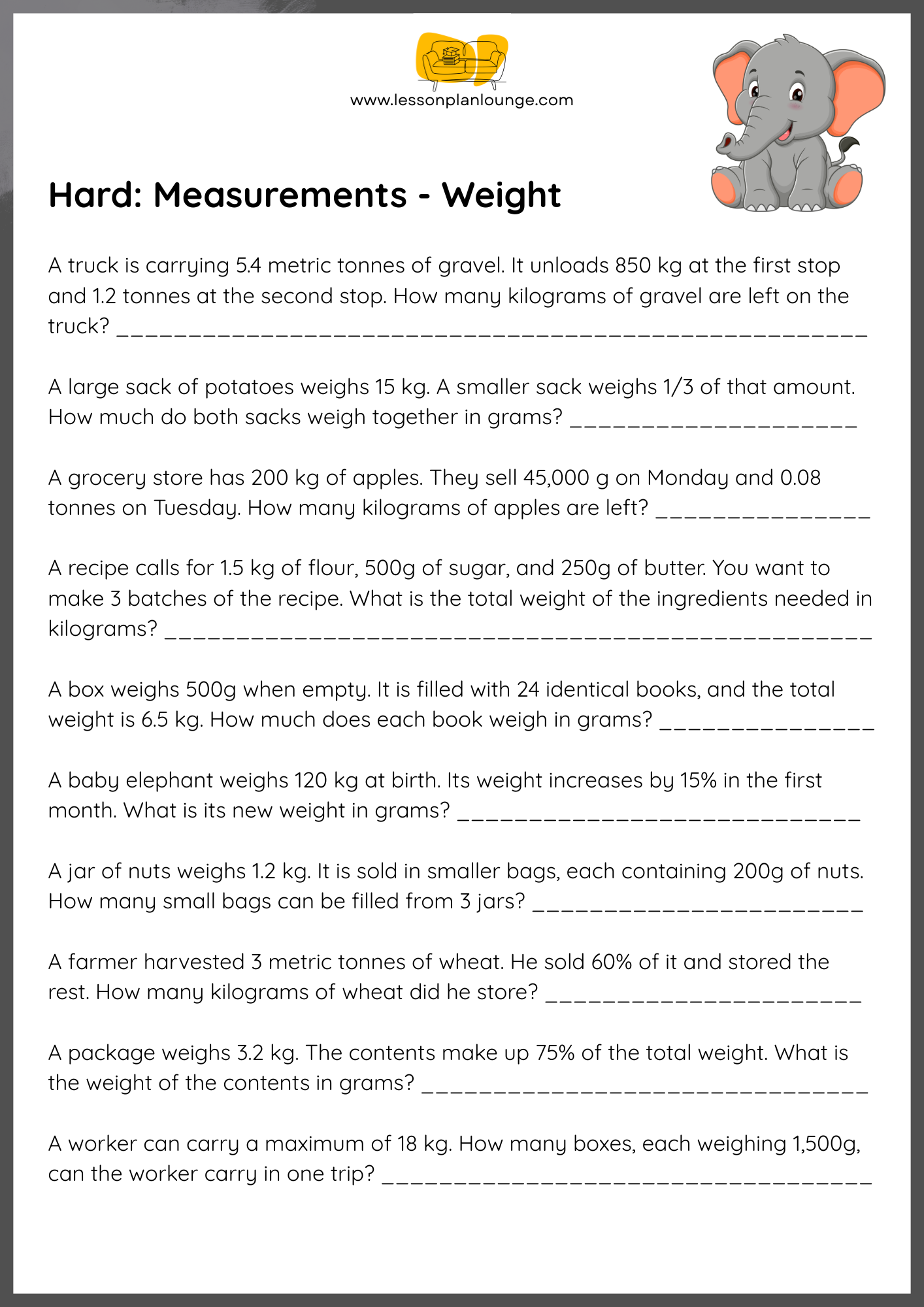 FREE Worksheets - Mathematics - Measurements (Hard) - Primary/ High School Education