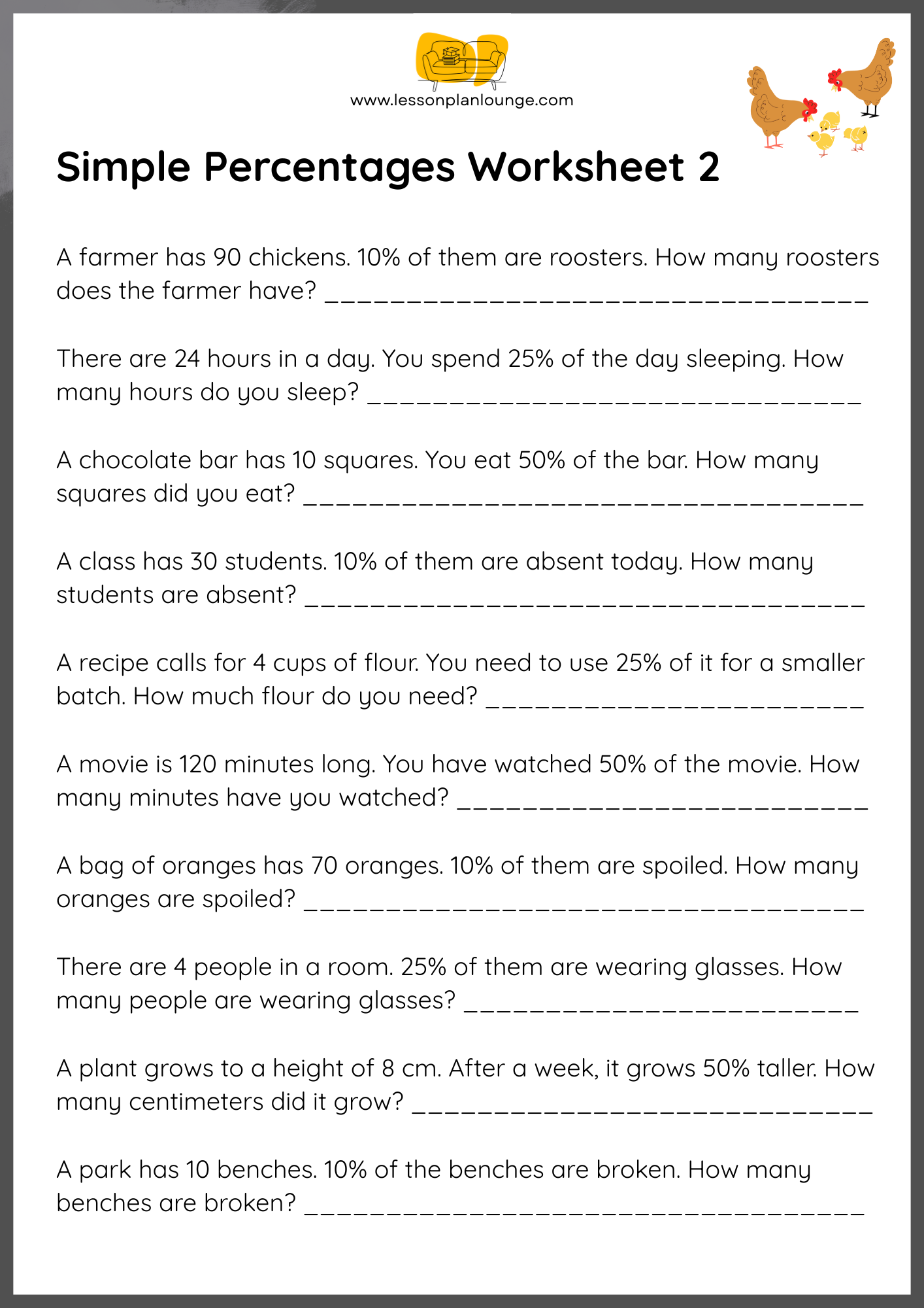 FREE Worksheets - Mathematics - Simple Percentages - Primary Education