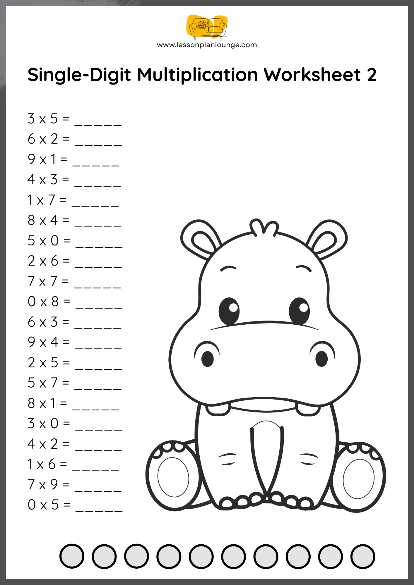 FREE WORKSHEETS - Mathematics - Single Digits Multiplication - Primary Education