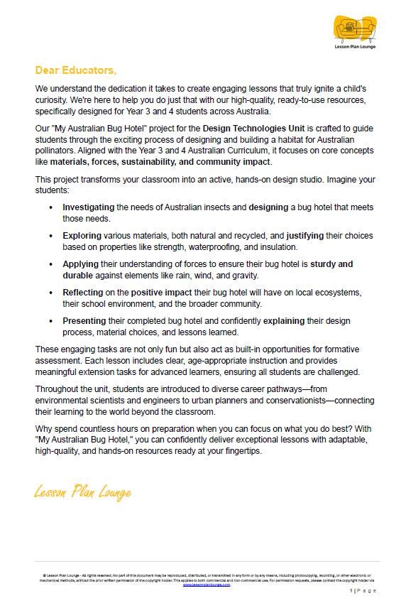 Design Technologies - My Australian Bug Hotel: 10 Lesson Plans + 1 Summative Assessment Task and FREE Student DESIGN PORTFOLIO (Year 3)