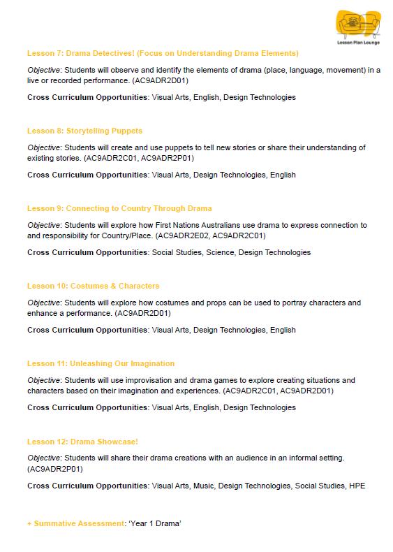 The Arts - DRAMA: 12 Lesson Plans + 1 Summative Assessment (Year 1)
