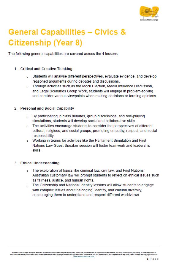 HASS Civics & Citizenship: 4 Lesson Plans + 1 Summative Assessment Task + FREE Student WORKBOOK (Year 8)