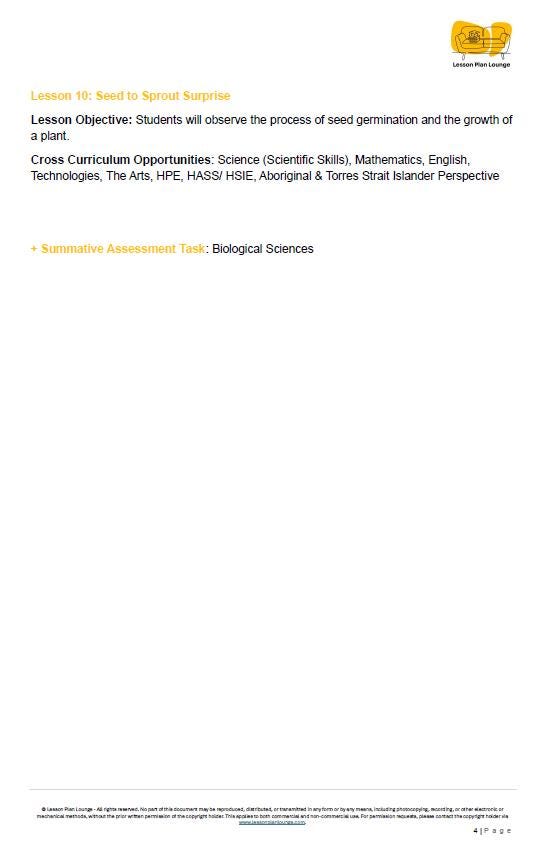Biological Science: 10 Lesson Plans + Summative Assessment and FREE Student WORKSHEETS (Kindergarten/ Foundation Year)