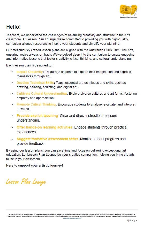 Music - The Arts: 10 Lesson Plans + 1 Summative Assessment Task (Year 4)