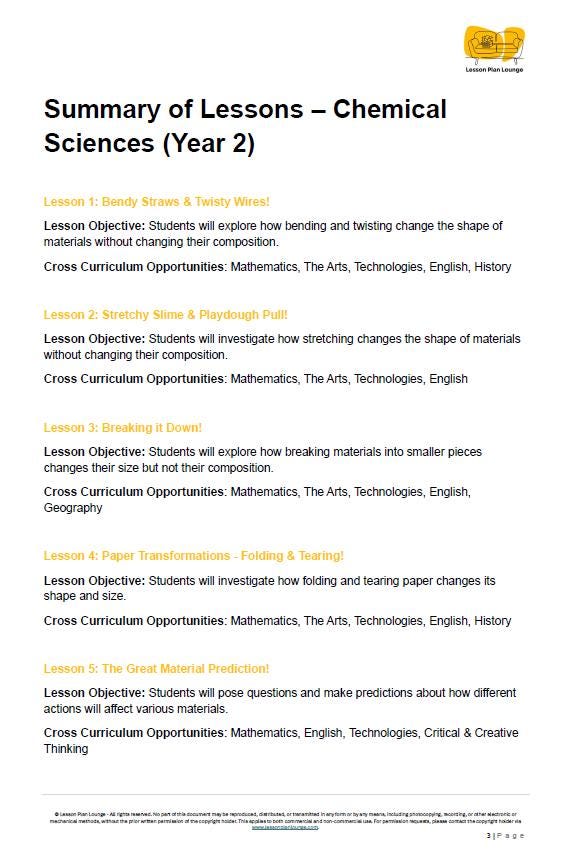 Science - Chemical Sciences: Lesson Plans (10 lessons) + 1 Summative Assessment + FREE Student Workbook (Year 2)