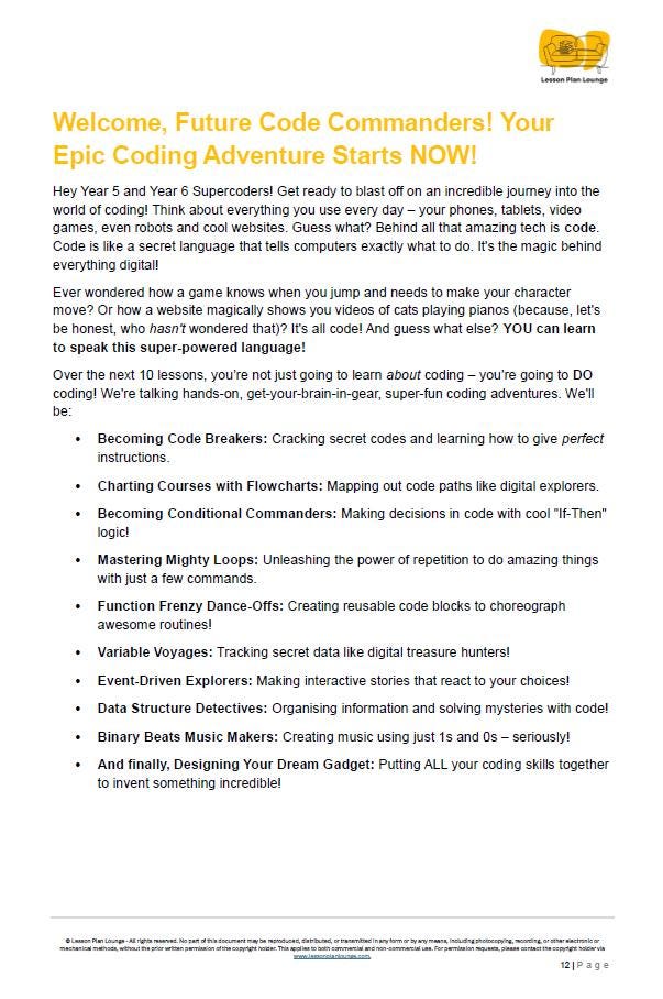 Technologies - Code Commander (Coding): 10 Lesson Plans + Summative Assessment Task (Year 5 and Year 6)