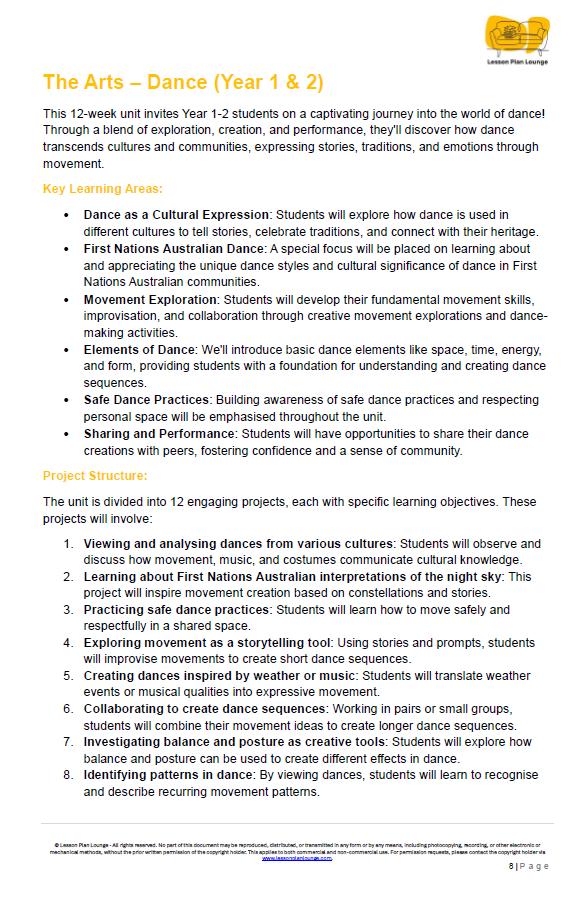 The Arts - DANCE: 12 Lesson Plans + 1 Summative Assessment + 10 Fun Dance Ideas (Year 2)